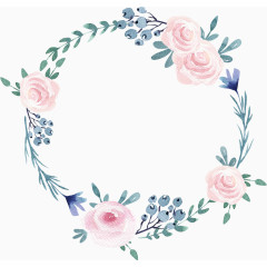手绘水彩绘画粉嫩花卉绿叶边框