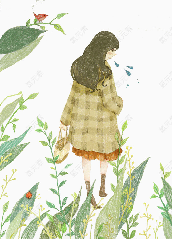 小清新少女手绘插画