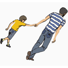 父亲节元素爸爸和小孩手拉手背影卡通人物