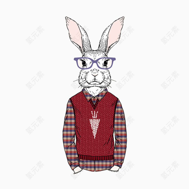 卡通动物白兔肖像画