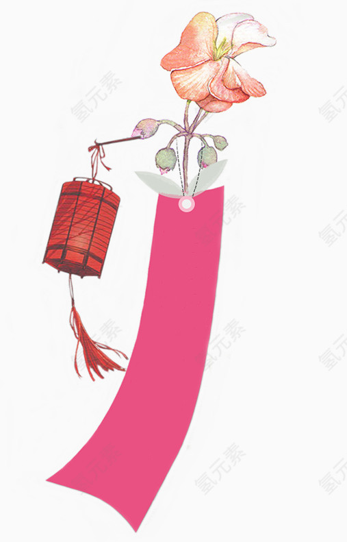 红色花灯吊牌手绘插画