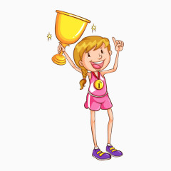 手绘卡通拿奖杯女孩