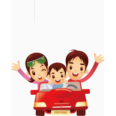 卡通一家人开车出去玩