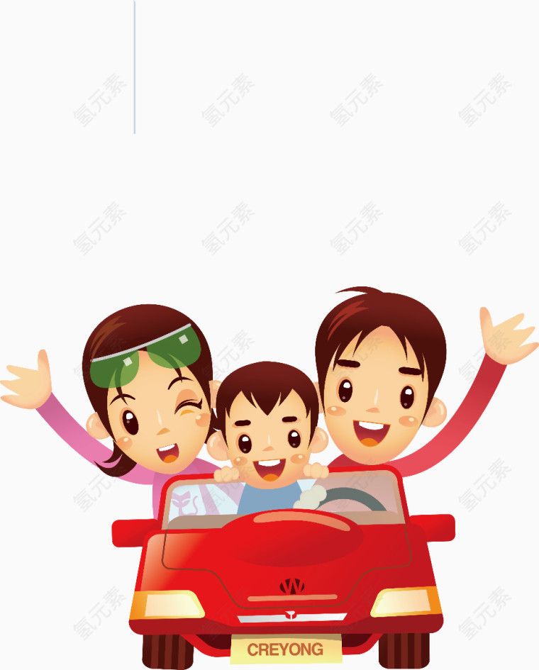 卡通一家人开车出去玩