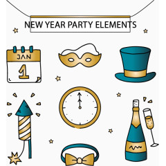 蓝金配色新年派对元素