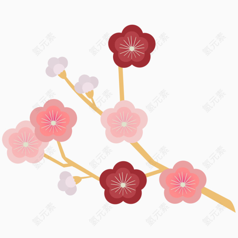 卡通梅花树叶手绘素材