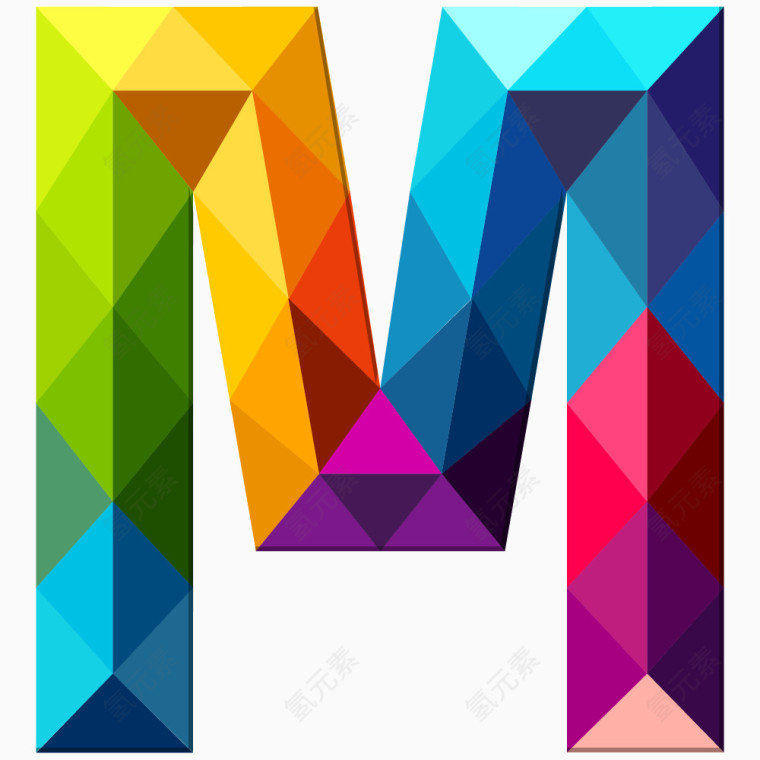 卡通炫彩几何拼接字母M