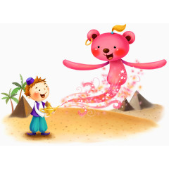 手绘清新阿拉伯神灯插画