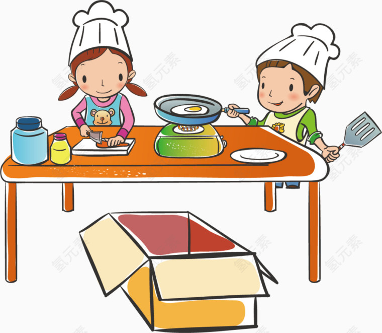 儿童做饭卡通手绘装饰元素