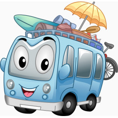 矢量蓝色可爱中巴车