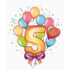 卡通手绘彩色气球数字5