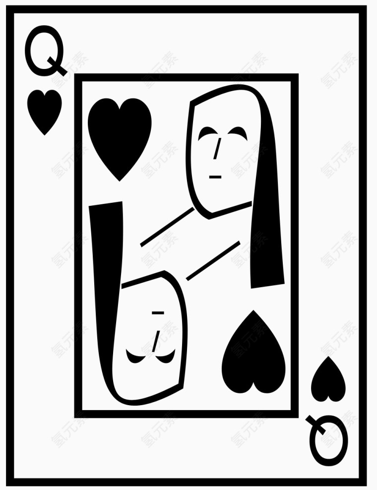矢量图扑克黑桃Q