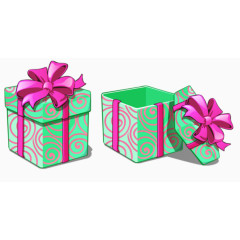 卡通绿色礼盒圆圈紫色蝴蝶结