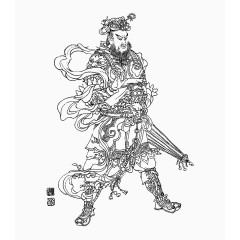 工笔青墨线条人物