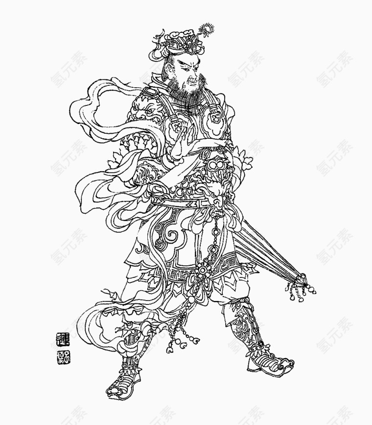 工笔青墨线条人物