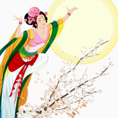 手绘中秋仕女图