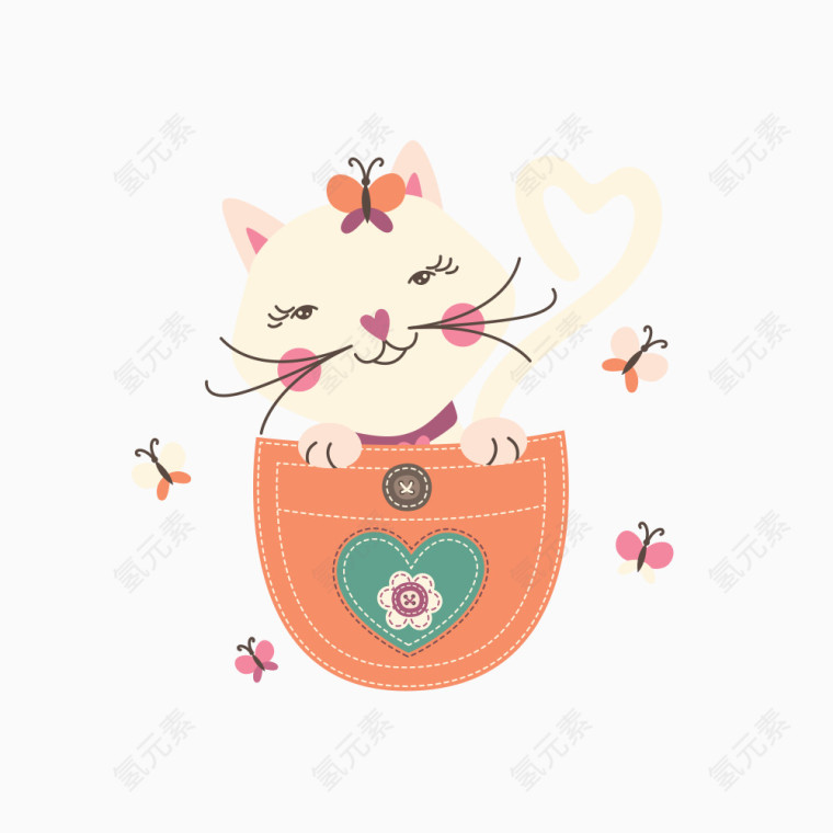 卡通猫咪和蝴蝶