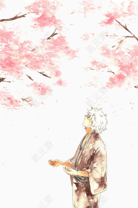 樱花树下的男人