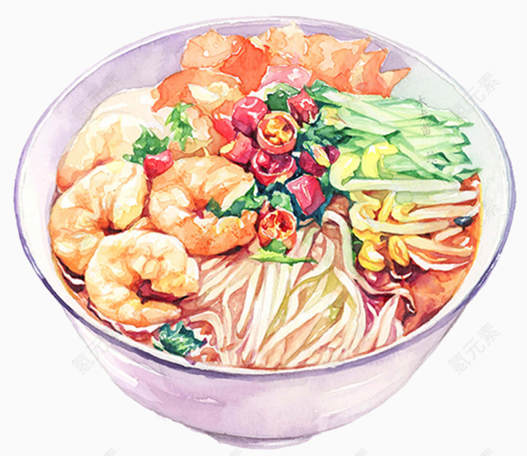 水彩虾面