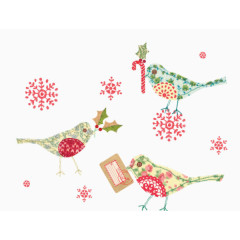 卡通绿色小鸟雪花装饰