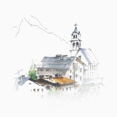 手绘村落水墨风