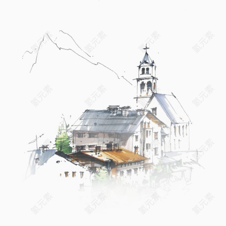 手绘村落水墨风