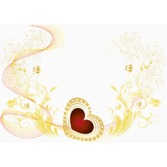 动感金色花纹爱心边框