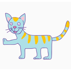 蓝色的伸腿的卡通小猫