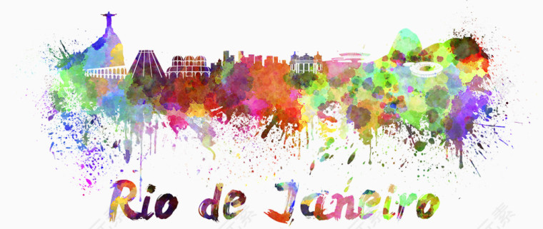 水彩泼溅城市素材PNG