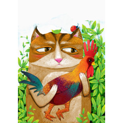 森林猫咪和大公鸡