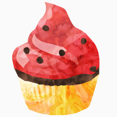 水彩画红色冰淇淋