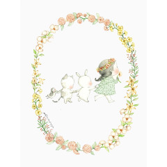 手绘可爱兔子女孩素材