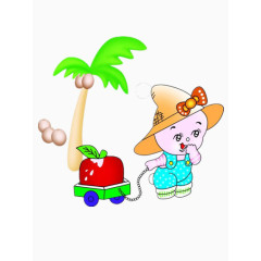 拉着玩具车的小孩