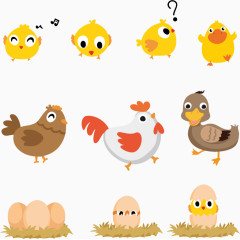 可爱呆萌小鸡小鸭卡通手绘