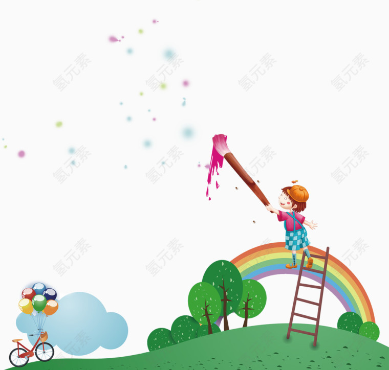 幼儿美术绘画小男孩刷墙海报设计