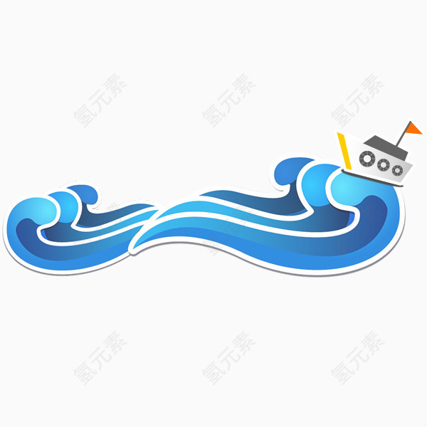 手绘卡通海水小船素材
