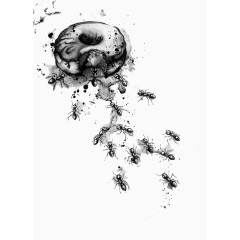 水墨食物蚂蚁插画