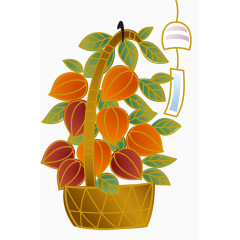 卡通手绘果实花篮风铃素材