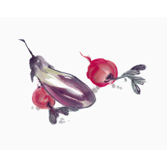 茄子和心里美萝卜手绘