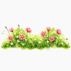 彩色手绘清新花丛素材