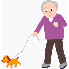 老年人遛狗散步