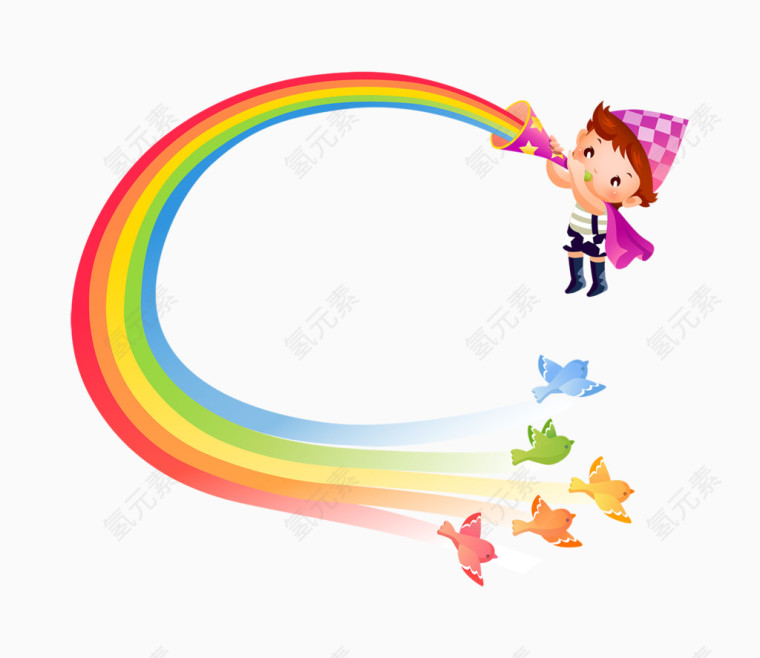 卡通手绘吹彩虹的小女孩