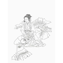 黑白线条简笔画古典