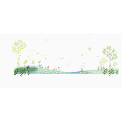 卡通清新春天树草坪