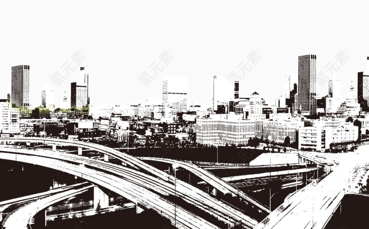 黑白色素描喧哗的城市