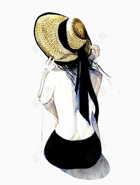 戴草帽的美女背影