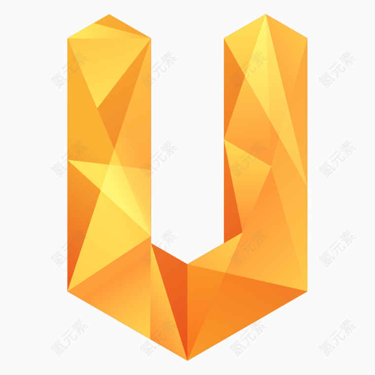 创意黄色钻石折纸几何拼接字母V