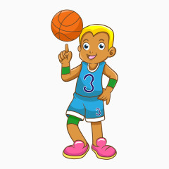 手绘卡通玩篮球男孩