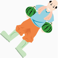 拿西瓜农民卡通手绘装饰元素