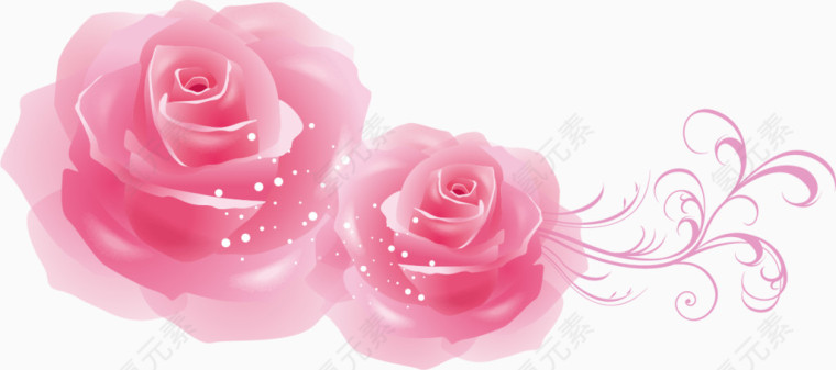 矢量手绘粉色玫瑰花